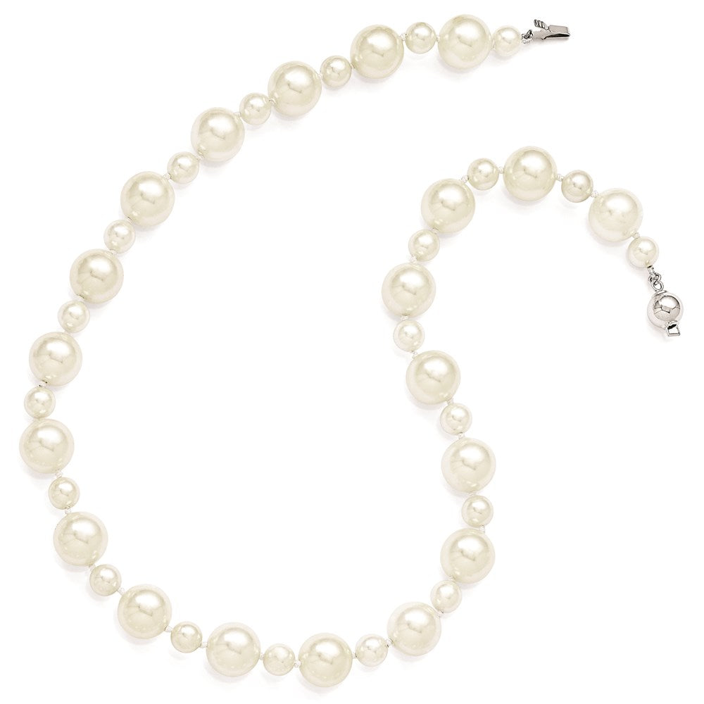 Sterling Silver S Majestik Rh-Pl 7&12mm Wht Imitat Shell Pearl Hand Knotted Neckla