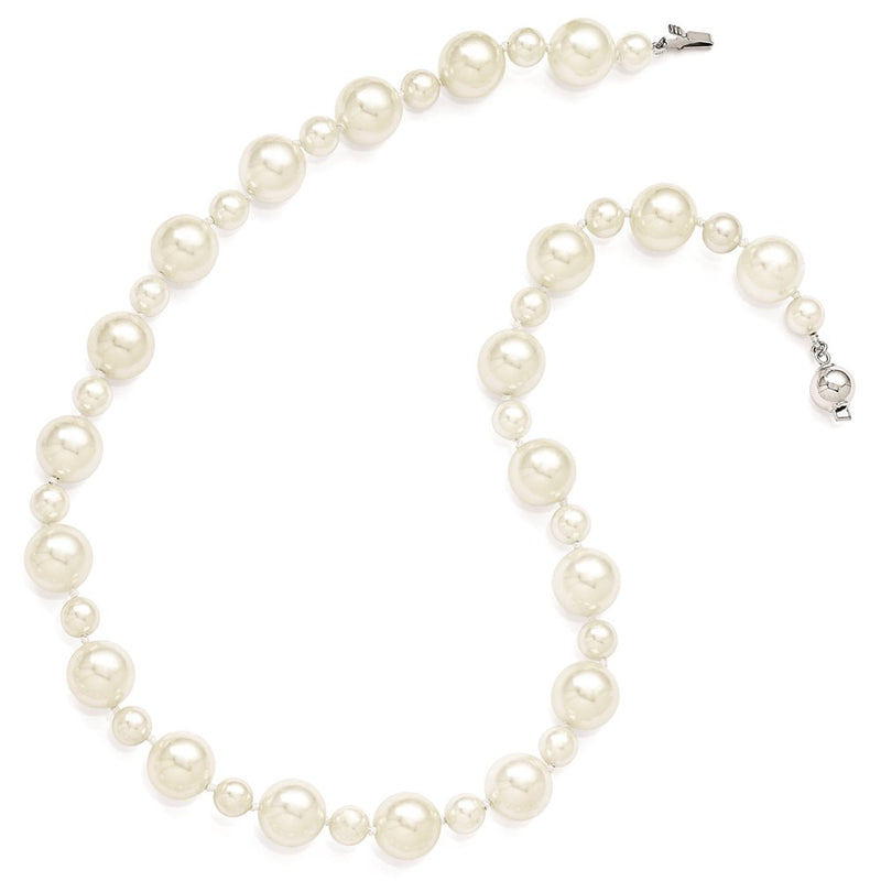 Sterling Silver S Majestik Rh-Pl 7&12mm Wht Imitat Shell Pearl Hand Knotted Neckla