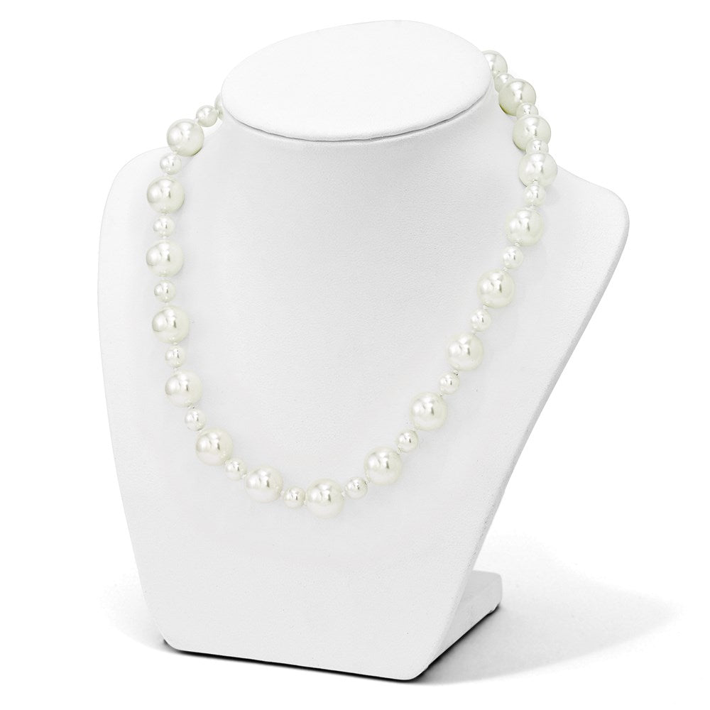 Sterling Silver S Majestik Rh-Pl 7&12mm Wht Imitat Shell Pearl Hand Knotted Neckla