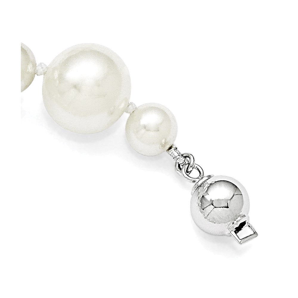 Sterling Silver S Majestik Rh-Pl 7&12mm Wht Imitat Shell Pearl Hand Knotted Neckla
