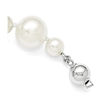 Sterling Silver S Majestik Rh-Pl 7&12mm Wht Imitat Shell Pearl Hand Knotted Neckla