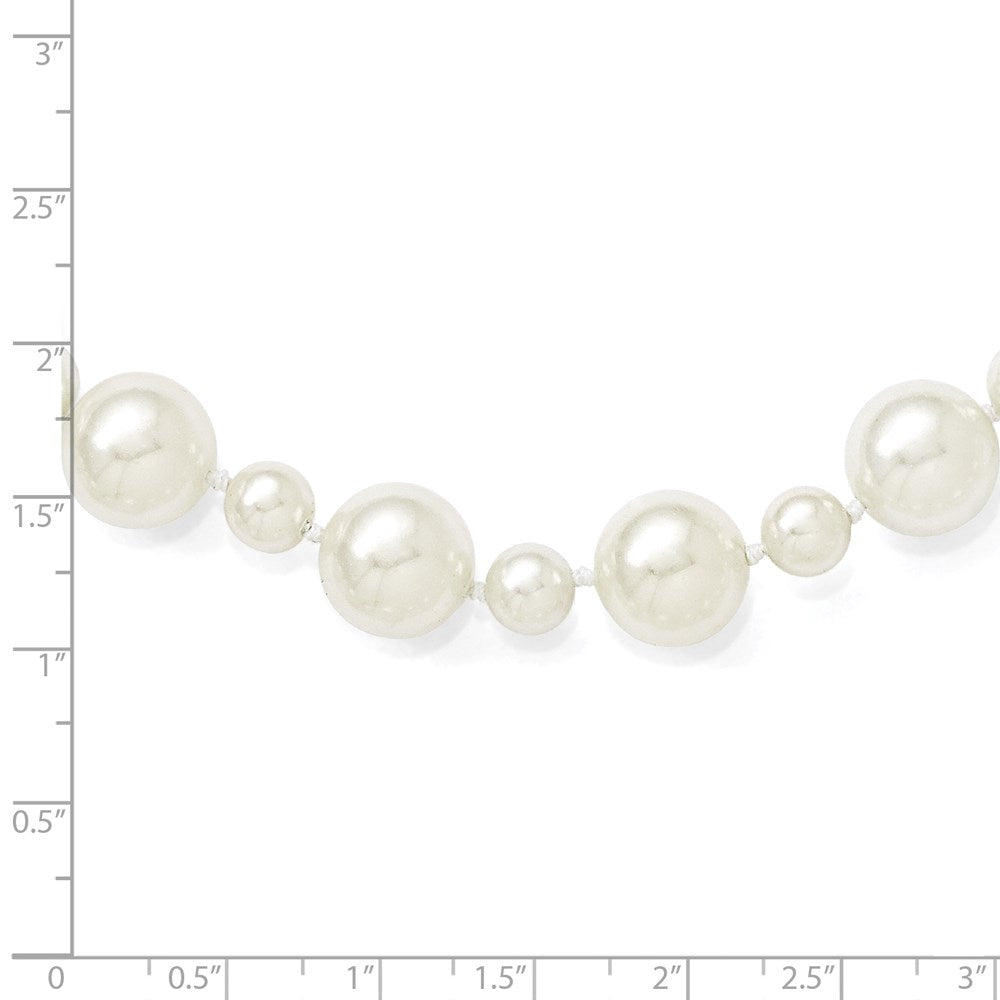 Sterling Silver S Majestik Rh-Pl 7&12mm Wht Imitat Shell Pearl Hand Knotted Neckla