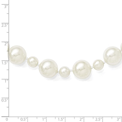 Sterling Silver S Majestik Rh-Pl 7&12mm Wht Imitat Shell Pearl Hand Knotted Neckla