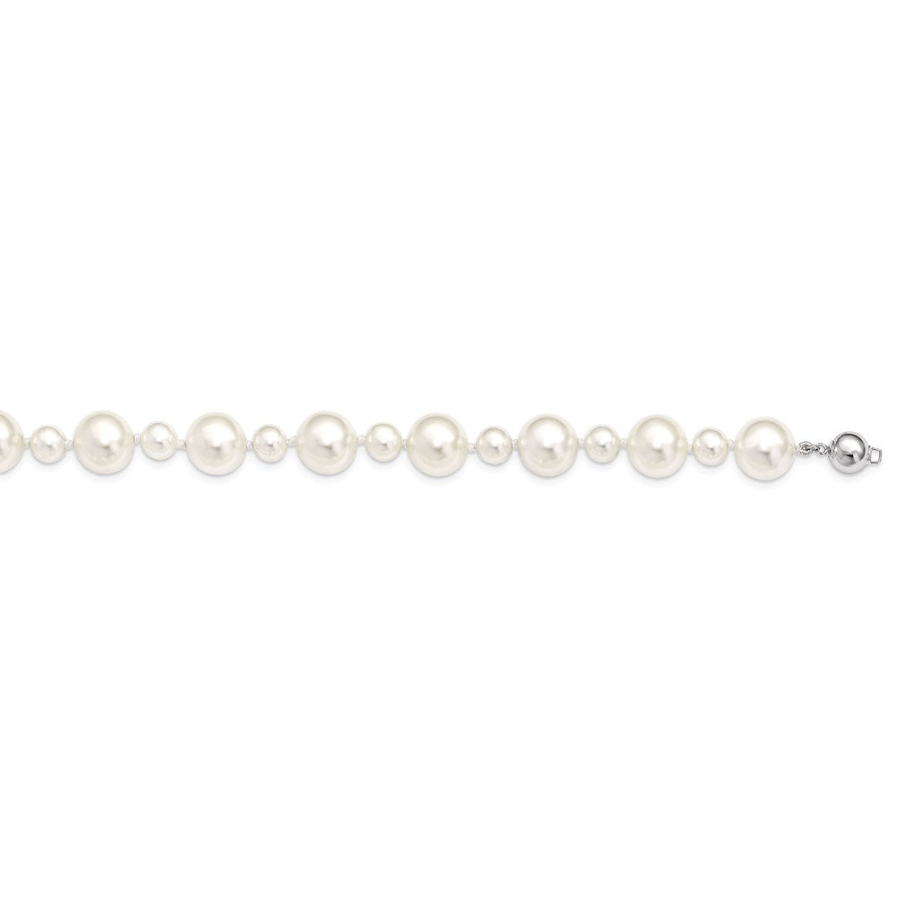 Sterling Silver S Majestik Rh-Pl 7&12mm Wht Imitat Shell Pearl Hand Knotted Neckla