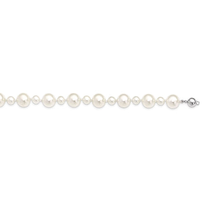Sterling Silver S Majestik Rh-Pl 7&12mm Wht Imitat Shell Pearl Hand Knotted Neckla