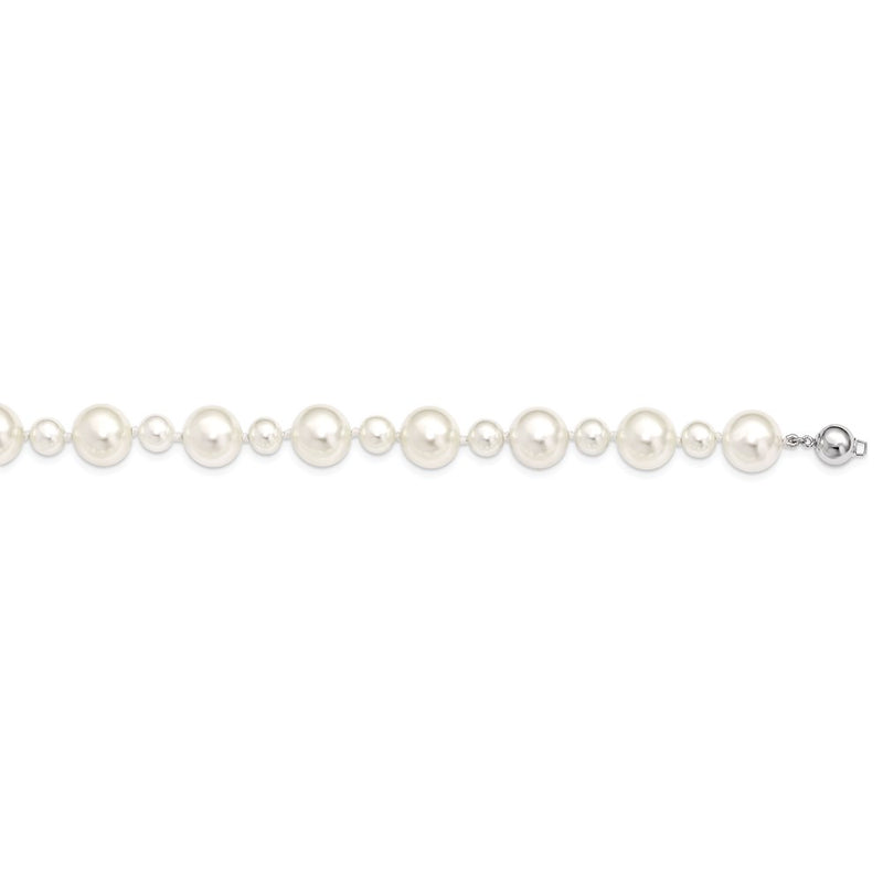 Sterling Silver S Majestik Rh-Pl 7&12mm Wht Imitat Shell Pearl Hand Knotted Neckla