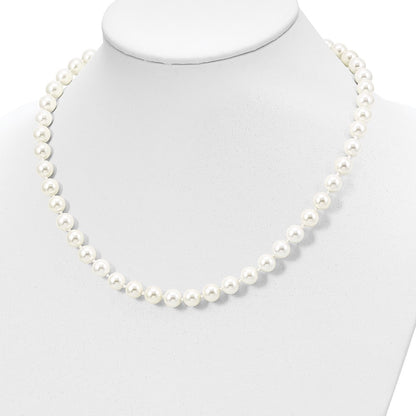 Sterling Silver Majestik Rhodium-Plated 8-9mm White Imitation Shell Pearl Hand-Knotted Necklace