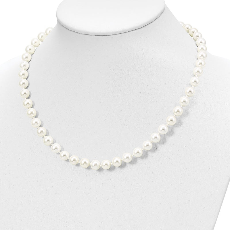 Sterling Silver Majestik Rhodium-Plated 8-9mm White Imitation Shell Pearl Hand-Knotted Necklace