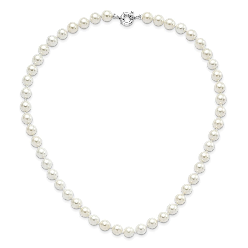 Sterling Silver Majestik Rhodium-Plated 8-9mm White Imitation Shell Pearl Hand-Knotted Necklace