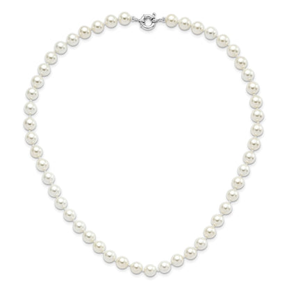Sterling Silver Majestik Rhodium-Plated 8-9mm White Imitation Shell Pearl Hand-Knotted Necklace