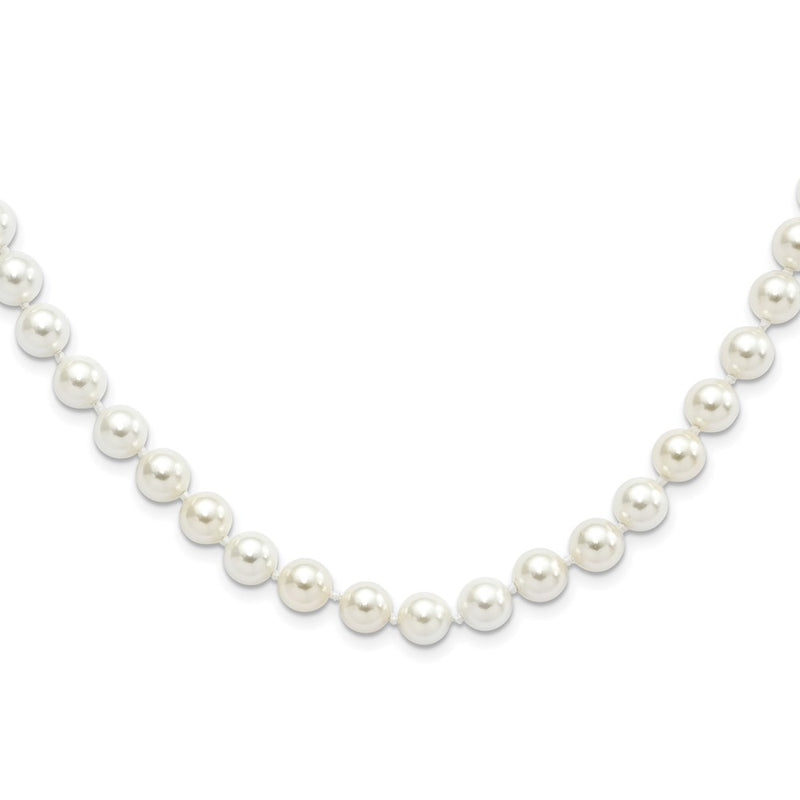 Sterling Silver Majestik Rhodium-Plated 8-9mm White Imitation Shell Pearl Hand-Knotted Necklace