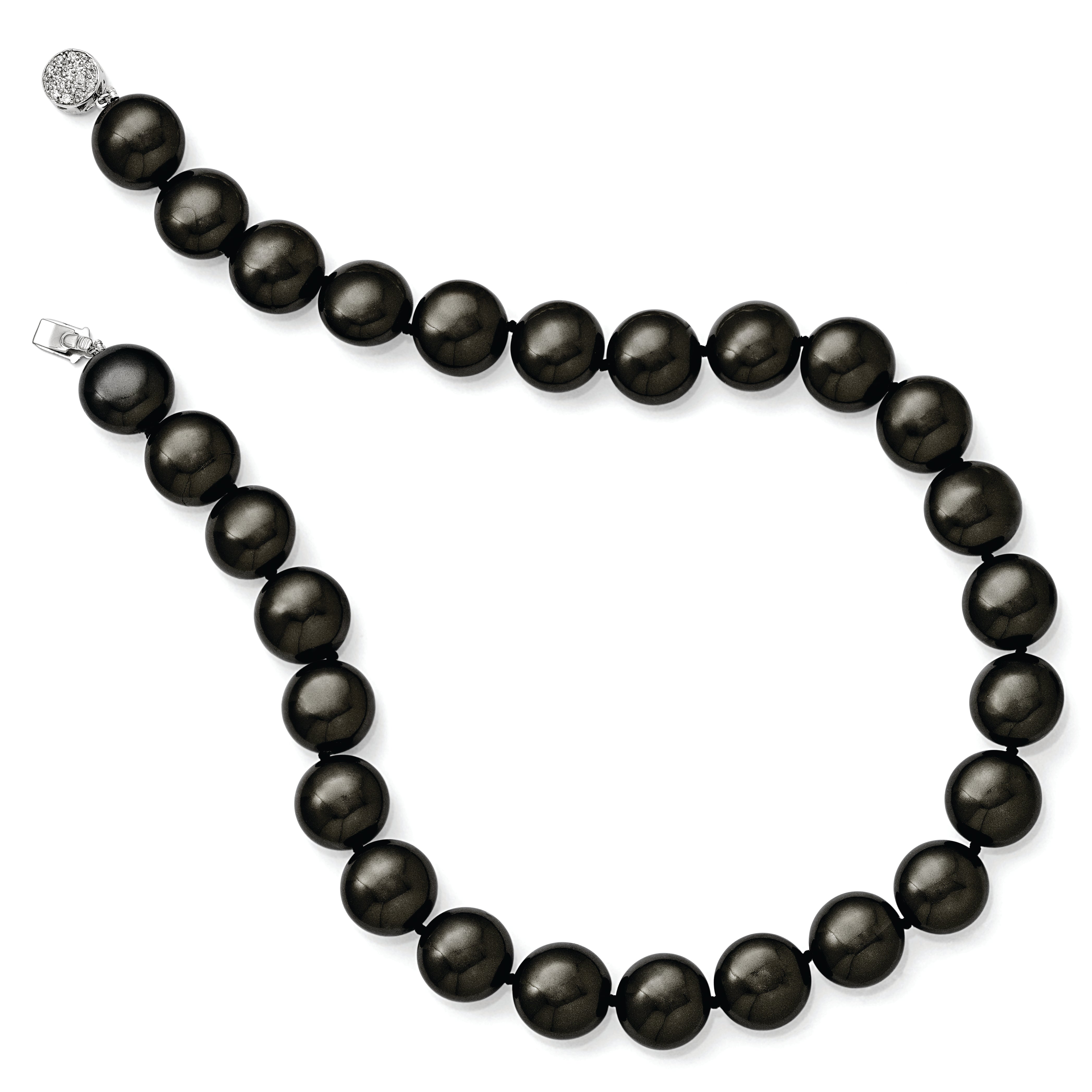 Sterling Silver S Majestik Rh Pl 14 15mm Coin Blk Imitat Shell Pearl Cz Clasp Ne