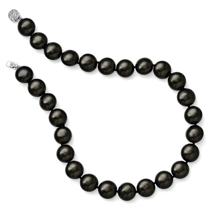 Sterling Silver S Majestik Rh Pl 14 15mm Coin Blk Imitat Shell Pearl Cz Clasp Ne