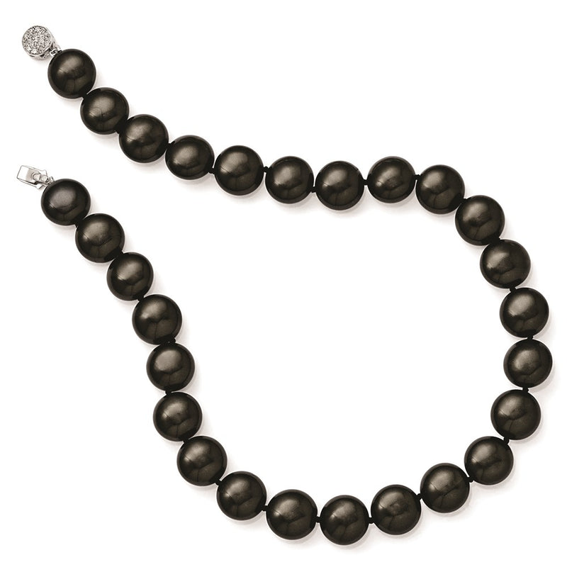 Sterling Silver S Majestik Rh Pl 14 15mm Coin Blk Imitat Shell Pearl Cz Clasp Ne