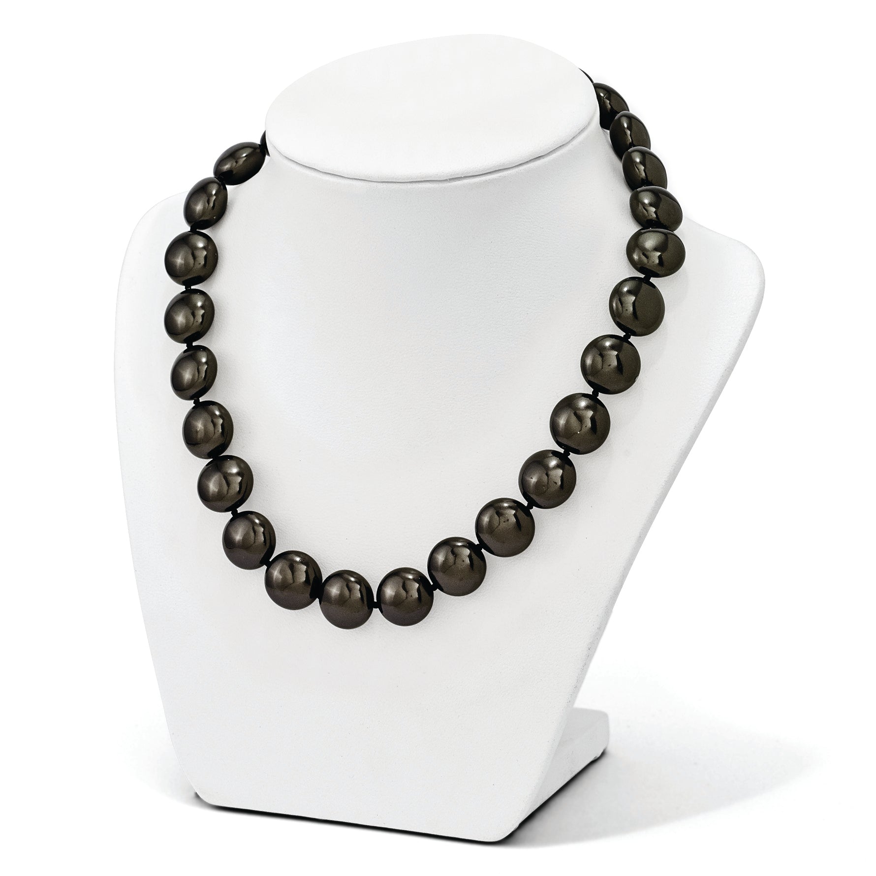 Sterling Silver S Majestik Rh Pl 14 15mm Coin Blk Imitat Shell Pearl Cz Clasp Ne
