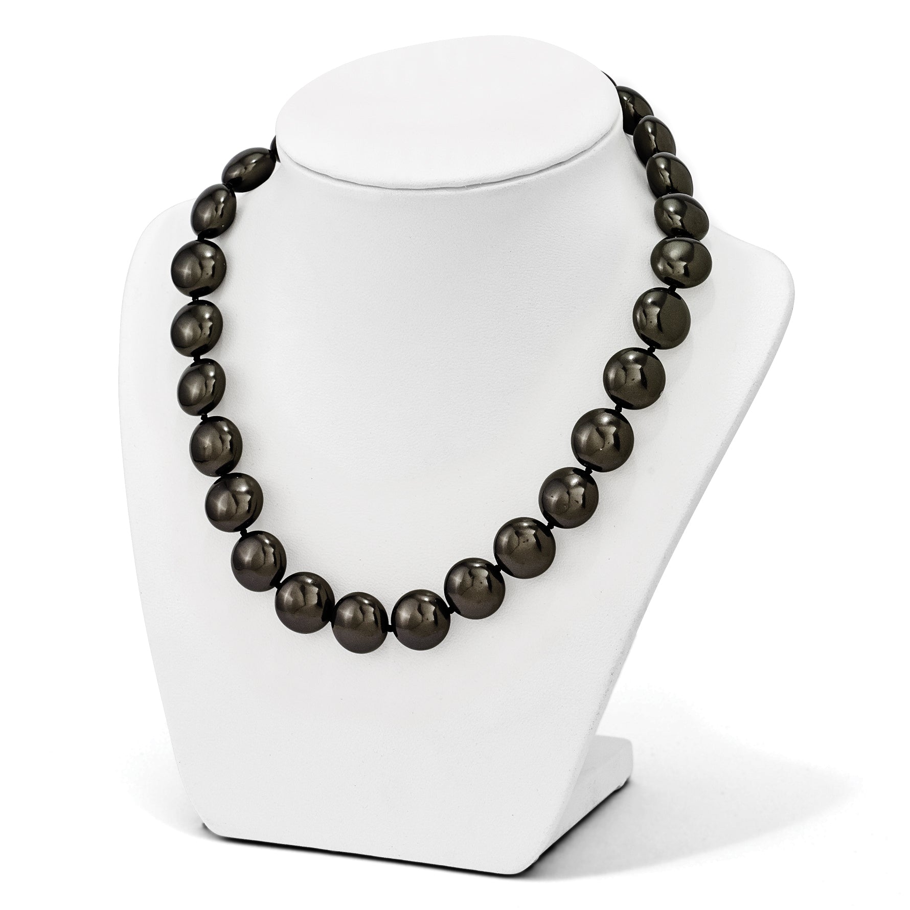 Sterling Silver S Majestik Rh Pl 14 15mm Coin Blk Imitat Shell Pearl Cz Clasp Ne