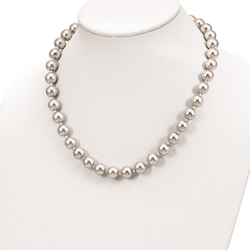 Sterling Silver Majestic Rhodium-Plated 10-11mm Grey Imitation Shell Pearl Hand-Knotted Necklace