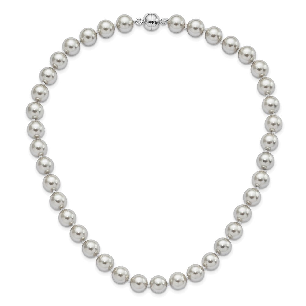 Sterling Silver Majestic Rhodium-Plated 10-11mm Grey Imitation Shell Pearl Hand-Knotted Necklace