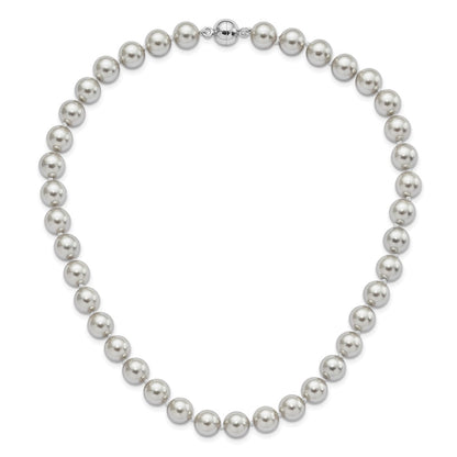Sterling Silver Majestic Rhodium-Plated 10-11mm Grey Imitation Shell Pearl Hand-Knotted Necklace