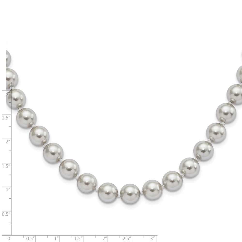Sterling Silver Majestic Rhodium-Plated 10-11mm Grey Imitation Shell Pearl Hand-Knotted Necklace