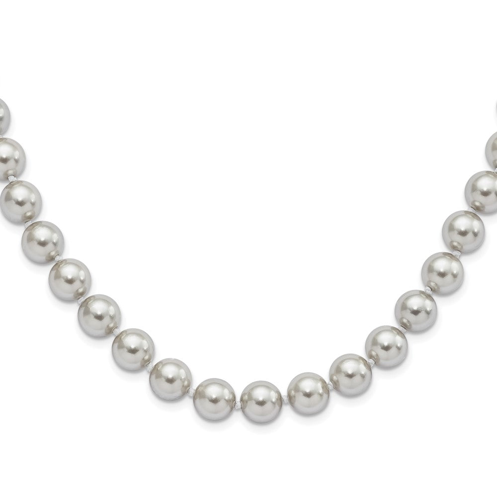 Sterling Silver Majestic Rhodium-Plated 10-11mm Grey Imitation Shell Pearl Hand-Knotted Necklace