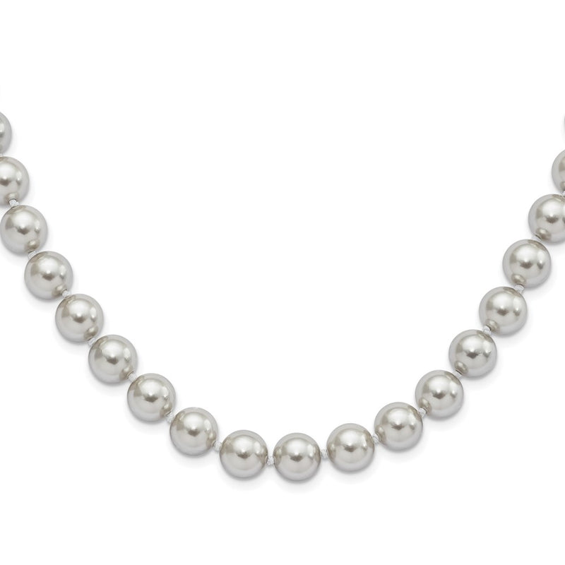 Sterling Silver Majestic Rhodium-Plated 10-11mm Grey Imitation Shell Pearl Hand-Knotted Necklace
