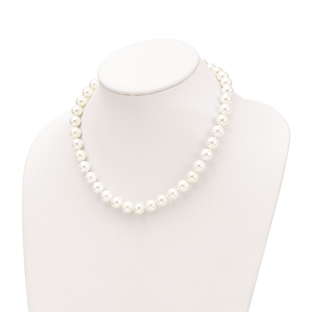 Sterling Silver Majestic Rhodium-Plated 10-11mm White Imitation Shell Pearl Hand-Knotted Necklace