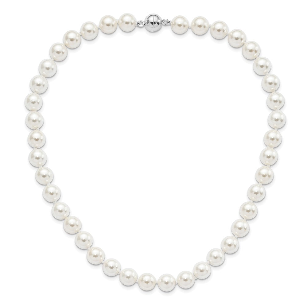 Sterling Silver Majestic Rhodium-Plated 10-11mm White Imitation Shell Pearl Hand-Knotted Necklace
