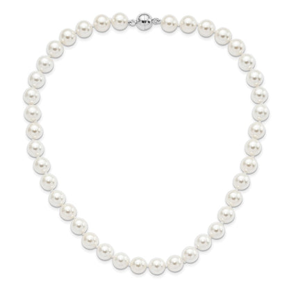 Sterling Silver Majestic Rhodium-Plated 10-11mm White Imitation Shell Pearl Hand-Knotted Necklace