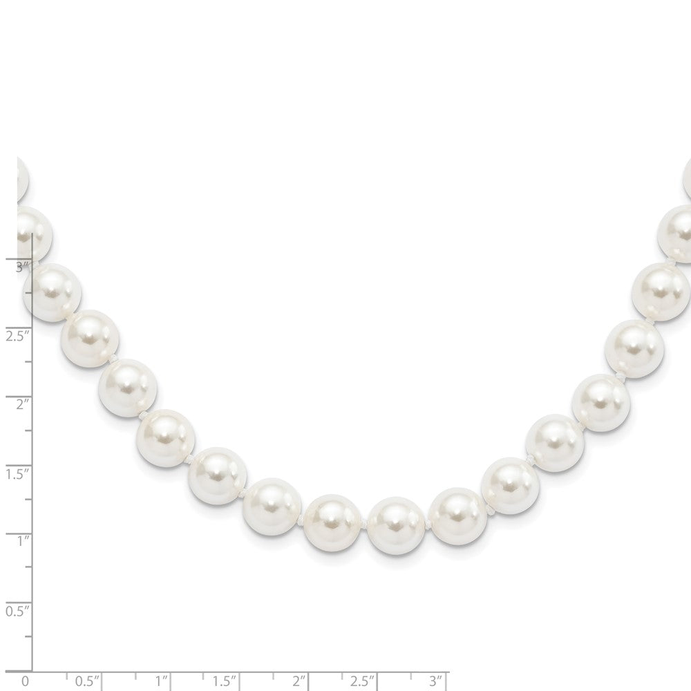 Sterling Silver Majestic Rhodium-Plated 10-11mm White Imitation Shell Pearl Hand-Knotted Necklace