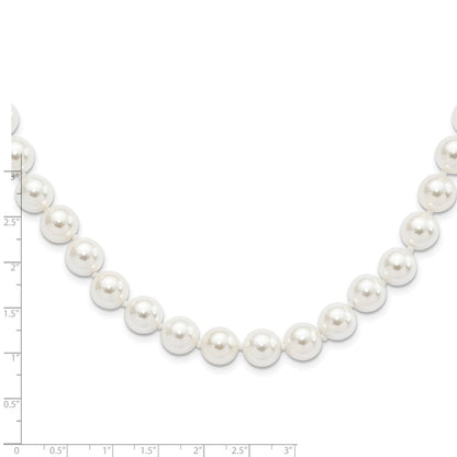 Sterling Silver Majestic Rhodium-Plated 10-11mm White Imitation Shell Pearl Hand-Knotted Necklace