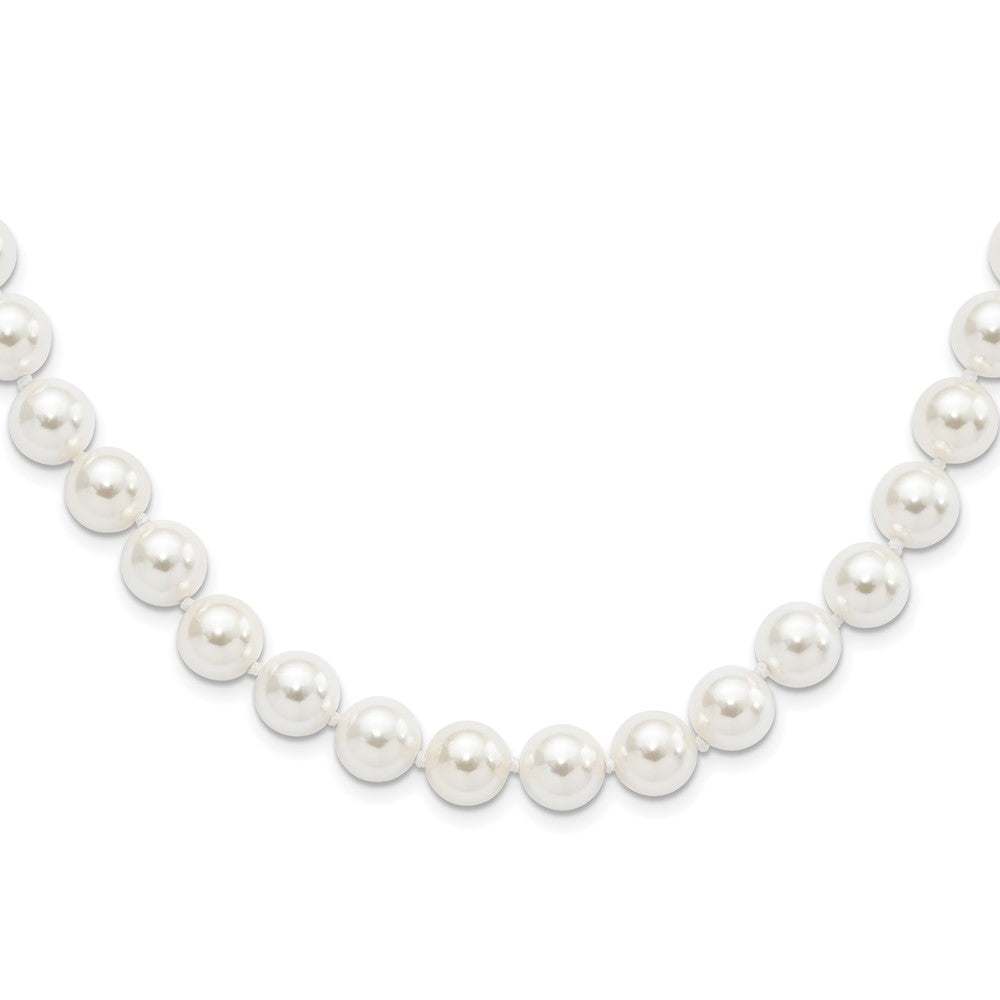 Sterling Silver Majestic Rhodium-Plated 10-11mm White Imitation Shell Pearl Hand-Knotted Necklace