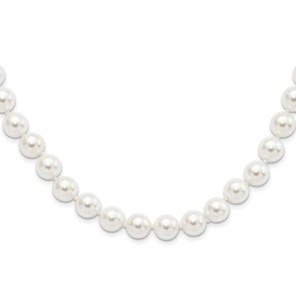 Sterling Silver Majestic Rhodium-Plated 10-11mm White Imitation Shell Pearl Hand-Knotted Necklace