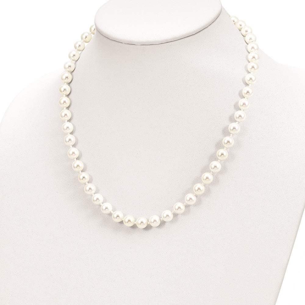 Sterling Silver Majestic Rhodium-Plated 8-9mm White Imitation Shell Pearl Hand-Knotted Necklace