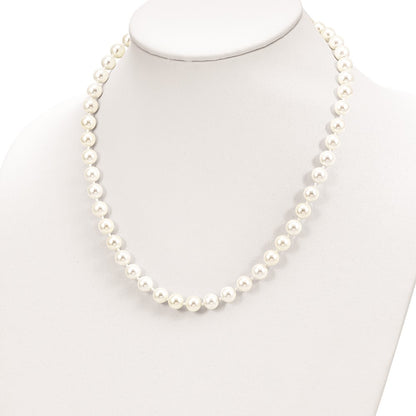 Sterling Silver Majestic Rhodium-Plated 8-9mm White Imitation Shell Pearl Hand-Knotted Necklace