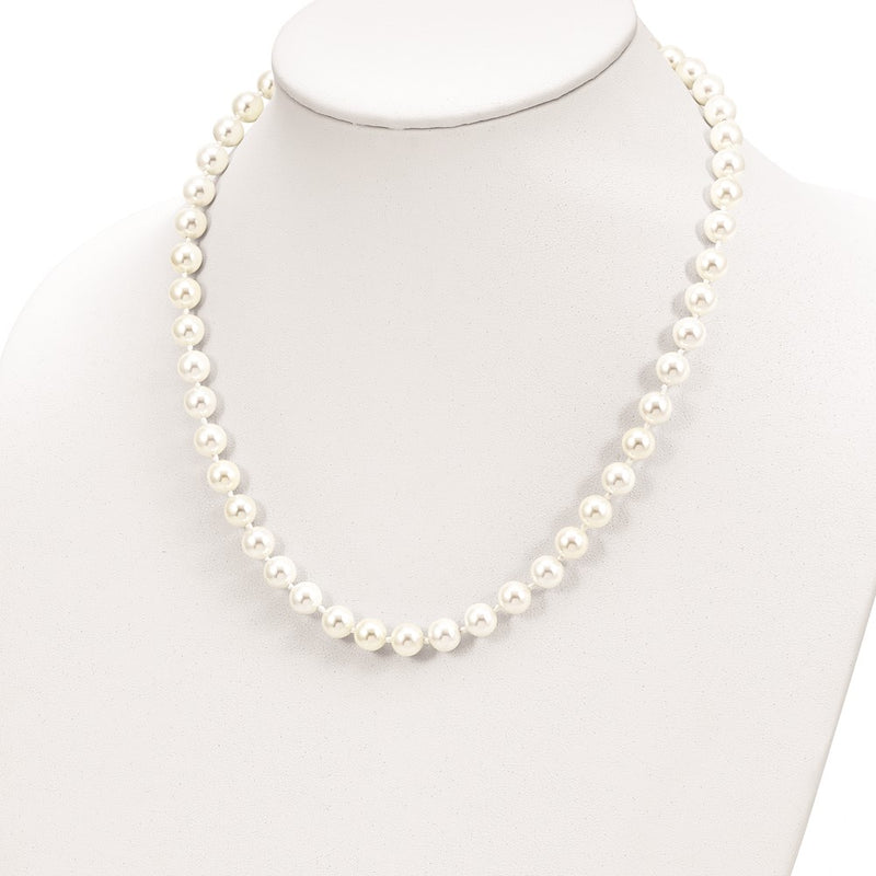 Sterling Silver Majestic Rhodium-Plated 8-9mm White Imitation Shell Pearl Hand-Knotted Necklace