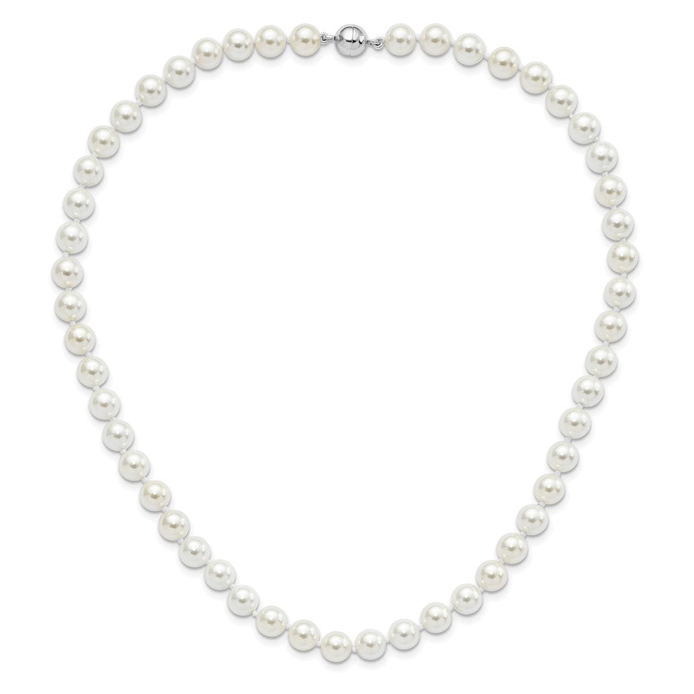 Sterling Silver Majestic Rhodium-Plated 8-9mm White Imitation Shell Pearl Hand-Knotted Necklace