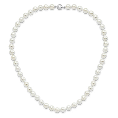 Sterling Silver Majestic Rhodium-Plated 8-9mm White Imitation Shell Pearl Hand-Knotted Necklace