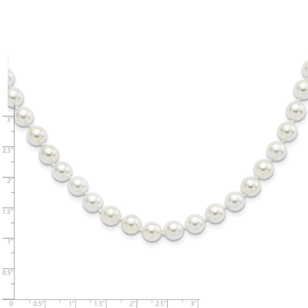 Sterling Silver Majestic Rhodium-Plated 8-9mm White Imitation Shell Pearl Hand-Knotted Necklace