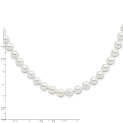 Sterling Silver Majestic Rhodium-Plated 8-9mm White Imitation Shell Pearl Hand-Knotted Necklace