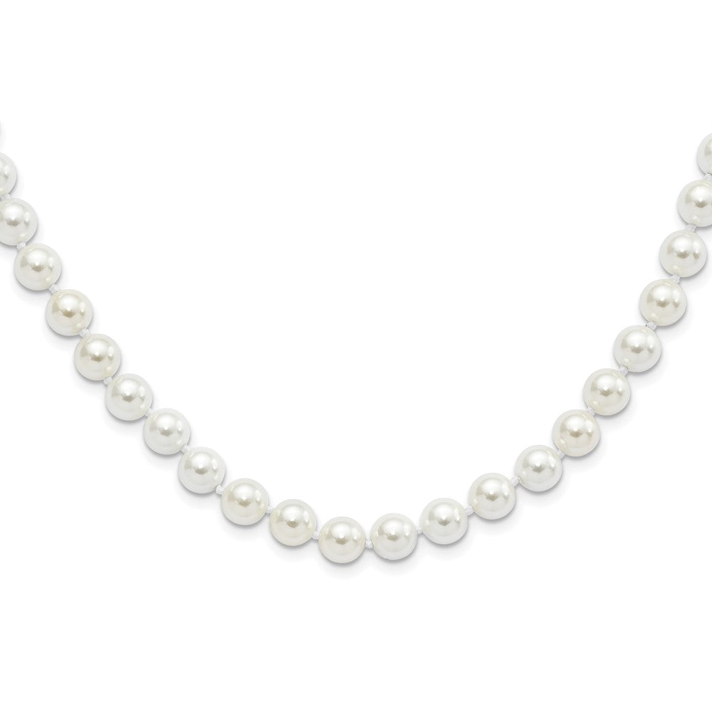Sterling Silver Majestic Rhodium-Plated 8-9mm White Imitation Shell Pearl Hand-Knotted Necklace