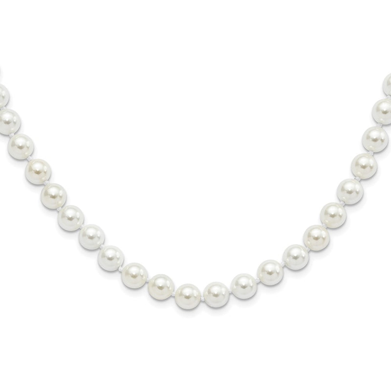 Sterling Silver Majestic Rhodium-Plated 8-9mm White Imitation Shell Pearl Hand-Knotted Necklace