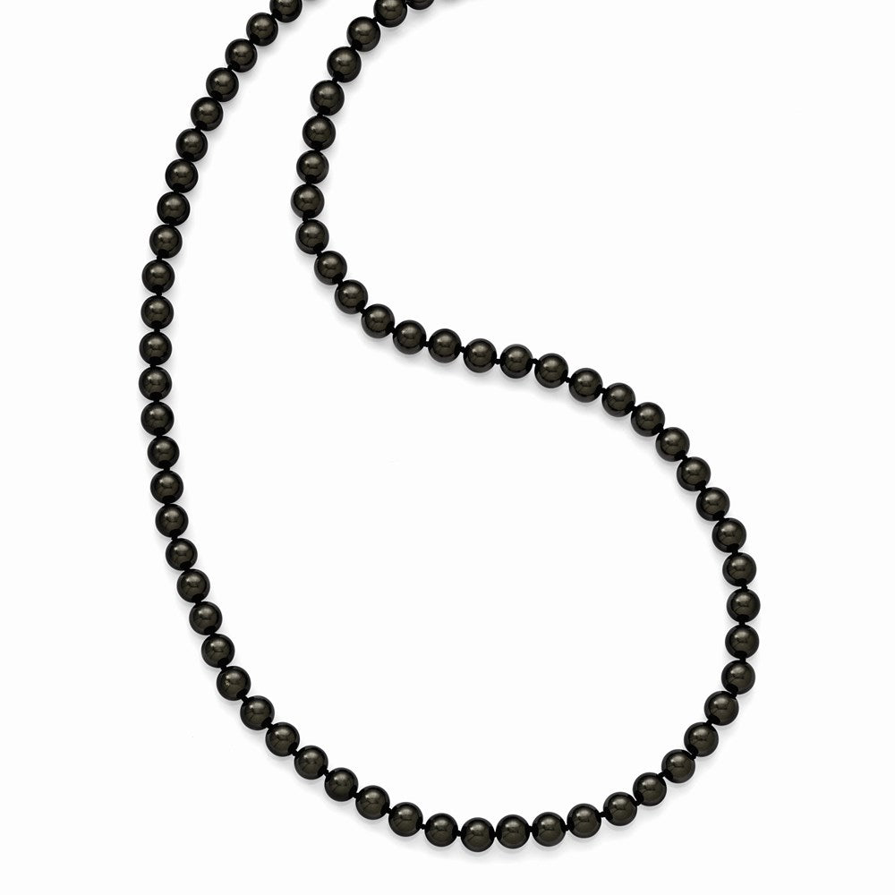 Fashion Majestik 10-11mm Black Imitation Shell Pearl Hand Knotted Slip-On Hand-Knotted Necklace