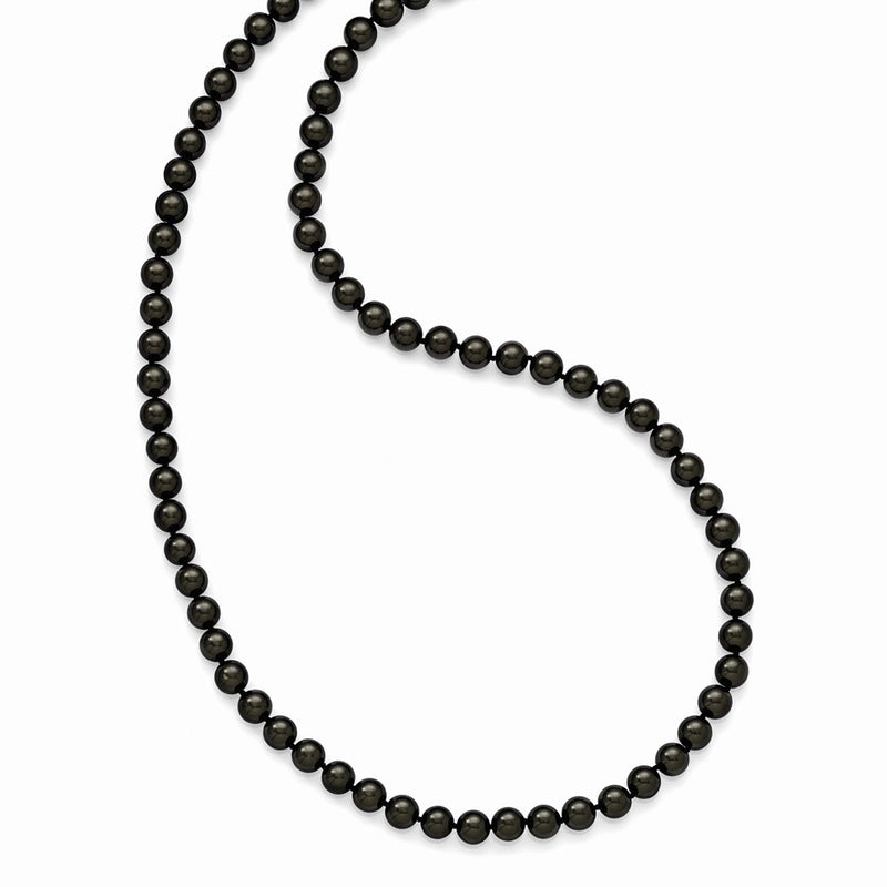 Fashion Majestik 10-11mm Black Imitation Shell Pearl Hand Knotted Slip-On Hand-Knotted Necklace