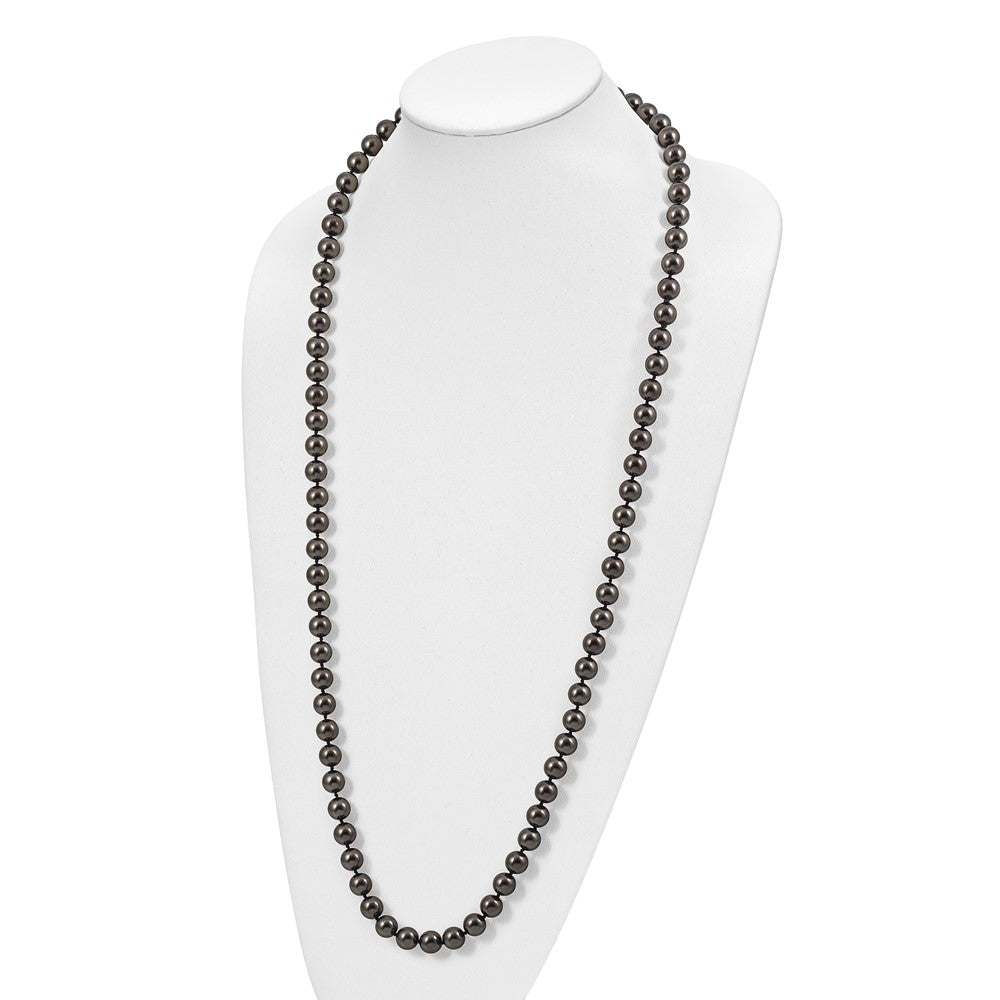 Fashion Majestik 10-11mm Black Imitation Shell Pearl Hand Knotted Slip-On Hand-Knotted Necklace