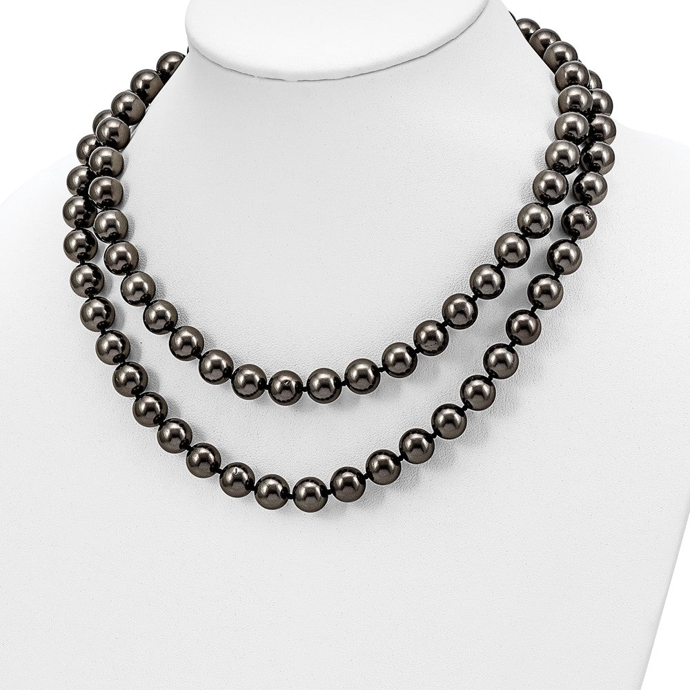 Fashion Majestik 10-11mm Black Imitation Shell Pearl Hand Knotted Slip-On Hand-Knotted Necklace