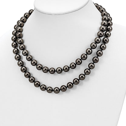 Fashion Majestik 10-11mm Black Imitation Shell Pearl Hand Knotted Slip-On Hand-Knotted Necklace