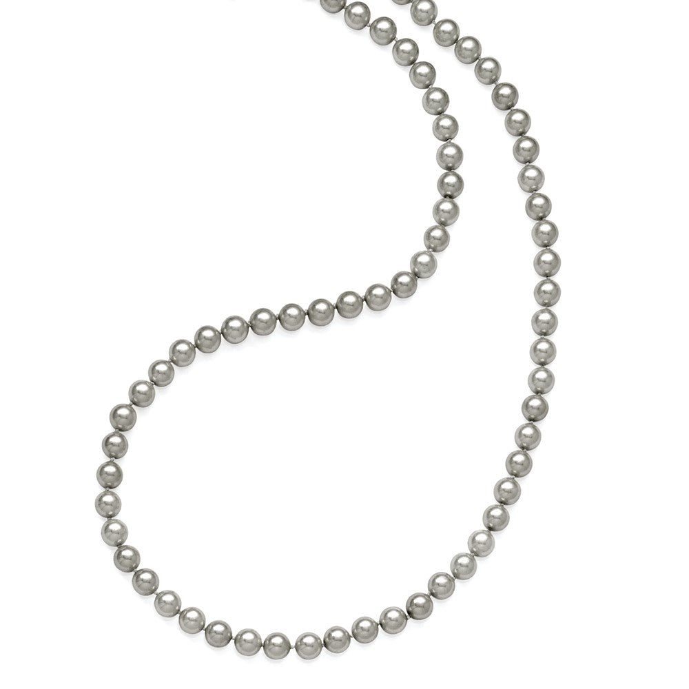 Non Metal Majestik 10-11mm Grey Imitation Shell Pearl Hand Knotted Endless Slip-On Hand-Knotted Necklace