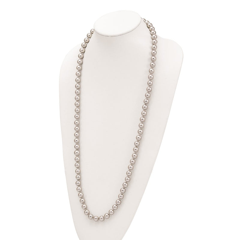 Non Metal Majestik 10-11mm Grey Imitation Shell Pearl Hand Knotted Endless Slip-On Hand-Knotted Necklace