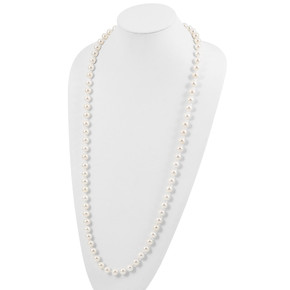 Fashion Majestik 10-11mm White Imitation Shell Pearl Hand-Knotted Slip-On Necklace